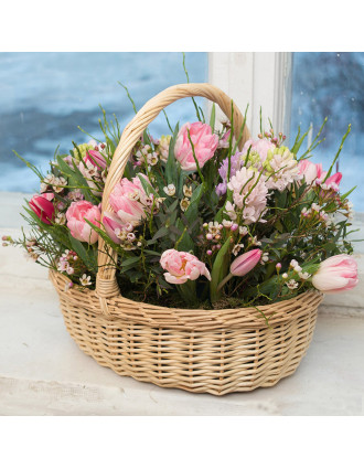 BASKET OF TULIPS AND HYACINTHS