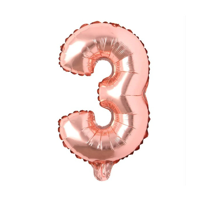 Folija balons "3" (85cm) Rozā zelta