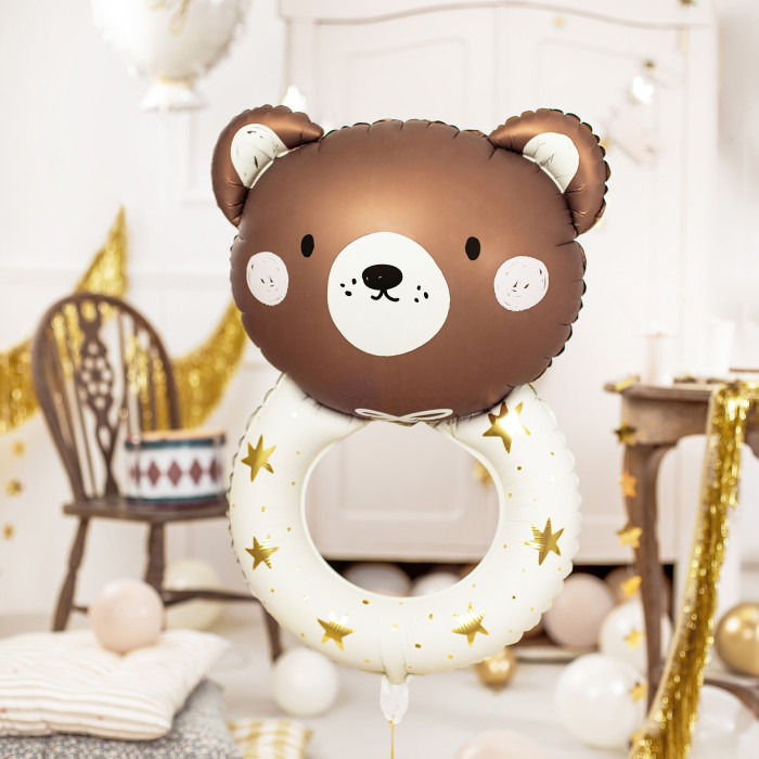 Фольгированный шарик в форме Тедди медведя- погремушки