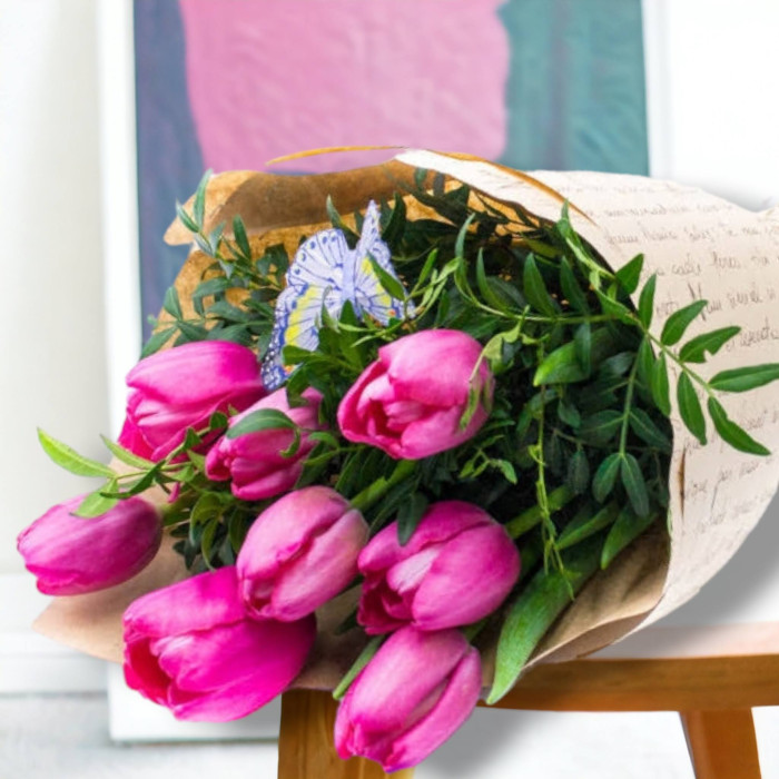 9 Pink tulips with greens