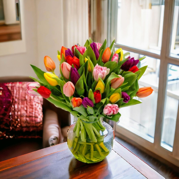 Букет разноцветных тюльпанов "Амстердам"