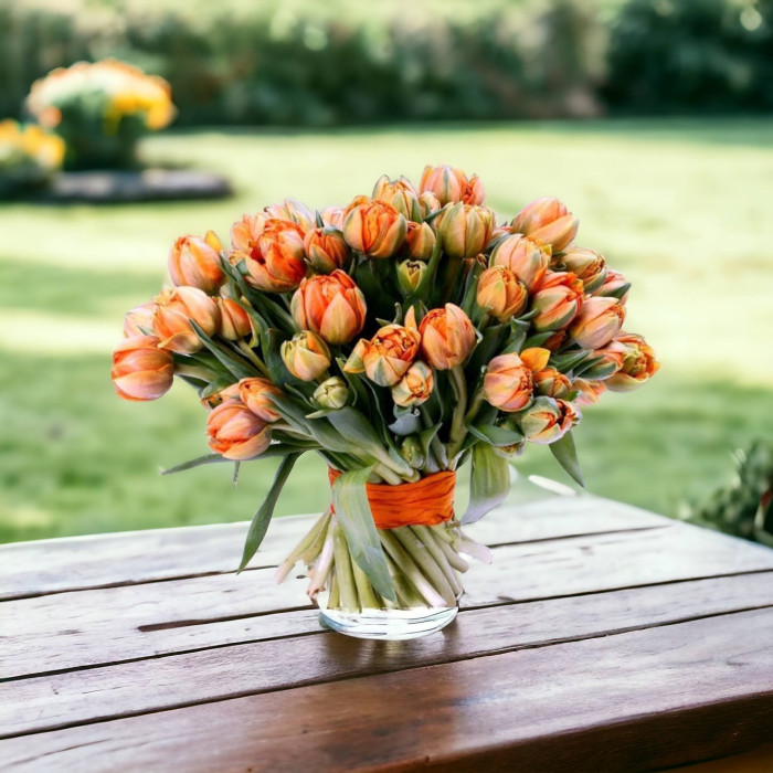 Оранжевые пионовидные тюльпаны