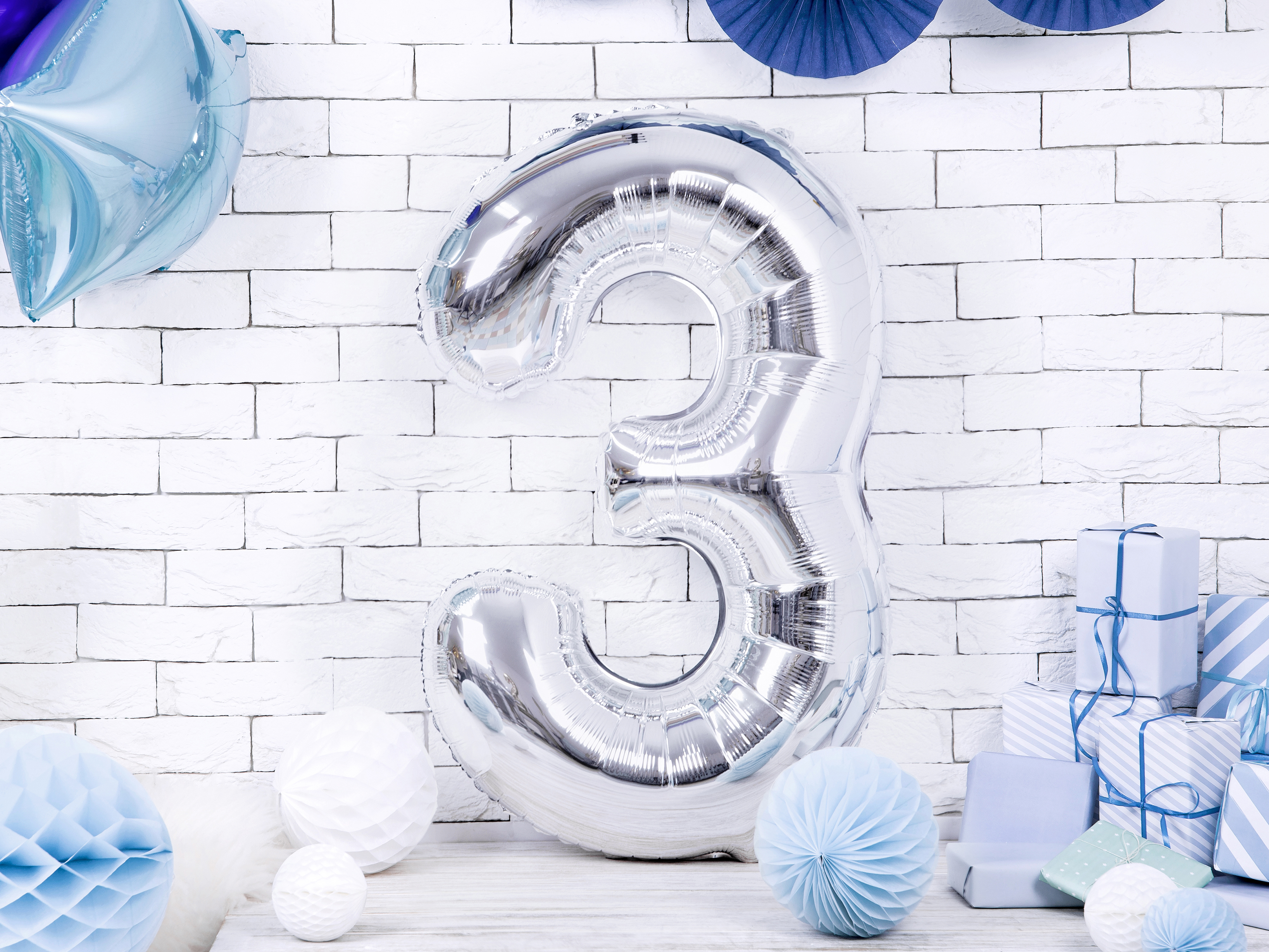 Foil Balloon Number ''3'' (85cm) Silver